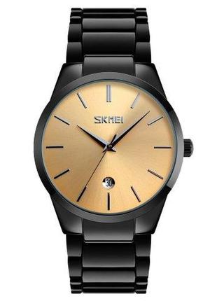 Классические мужские кварцевые наручные часы на металлическом браслете skmei 9140 bkgd оригинал