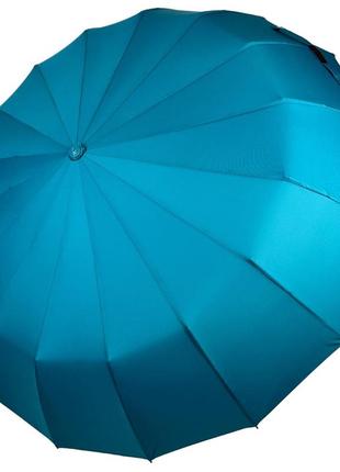 Однотонна автоматична парасоля на 16 карбонових спиць антивітер від toprain, бірюзовий, 0918-81 фото
