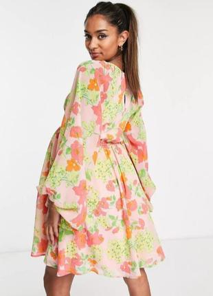 Воздушное шифоновое персиковое платье для беременных с цветочным принтом asos maternity.3 фото
