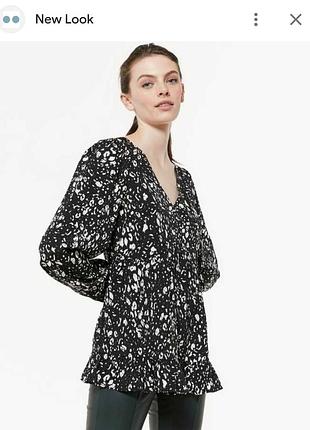 Шикарная блуза черный леопард рукав фонарик new look 44-46