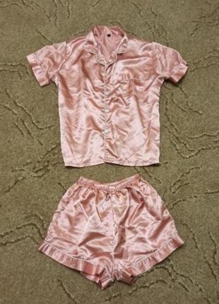 Пижама розовая, комплект для сна ,шелк ,атлас