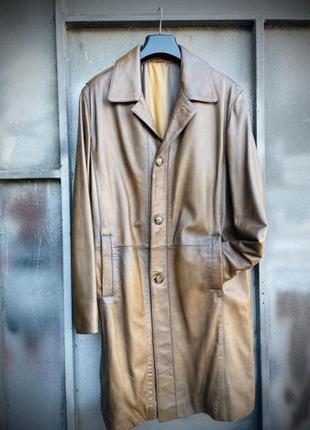 Кожаный плащ azzaro, френч, длинная куртка, кожаное пальто, шкіряний плащ.