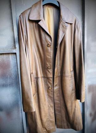 Кожаный плащ azzaro, френч, длинная куртка, кожаное пальто, шкіряний плащ.