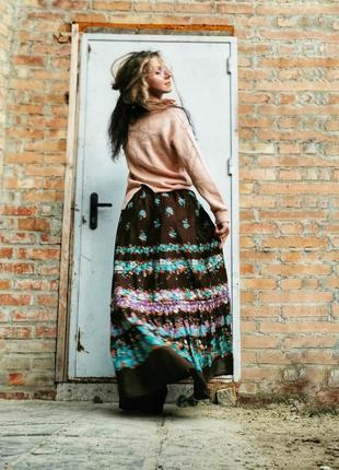 Винтажная юбка robert clarence коттон хлопок макси длинная в принт цветы с рюшами бохо этно3 фото