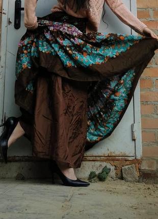 Винтажная юбка robert clarence коттон хлопок макси длинная в принт цветы с рюшами бохо этно6 фото