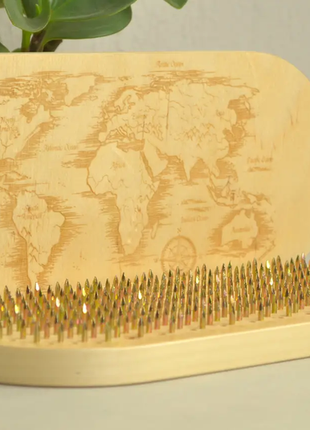 Облегченная (легкая) доска садху для начинающих с гравировкой "карта мира" оцинкованные (желтые) jb-