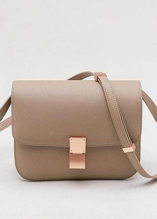 Сумка кожаная бежевая женская кросс боди бежевый клатч из натуральной кожи celine box