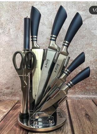 Набір кухонних ножів 8 предметів на підставці a-plus kf10041 фото