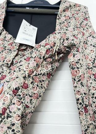 Коротка сукня zara в квітковий принт зара з розміром з довгим рукавом плаття9 фото