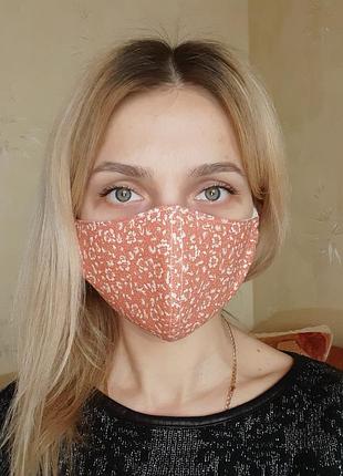 Маска многоразовая натуральная в три слоя защитная для лица