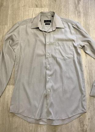 Рубашка мужская 100% silk шелк серая в полоску