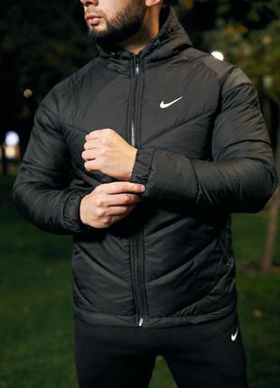 Чоловіча демісезонна весняна осінння куртка чорна хакі найк nike весна осінь демі стильна базова молодіжка наложка післяплата