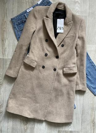 Zara базовое шерстяное пальто, двубортовое пальто, пальто5 фото