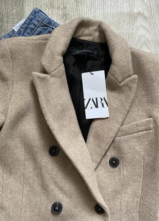 Zara базовое шерстяное пальто, двубортовое пальто, пальто6 фото