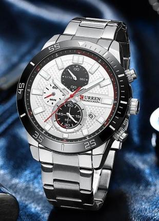 Чоловічий кварцовий наручний годинник з хронографом curren 8417 silver-black