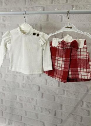 Дитячий нарядний костюм-комплект: гольф та спідниця-шорти для дівчинки 1, 2, 3, 4 роки2 фото