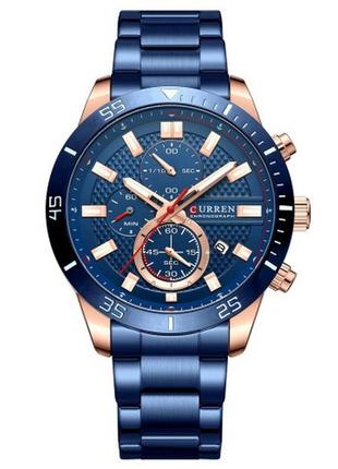 Чоловічий кварцовий наручний годинник з хронографом curren 8417 blue-gold