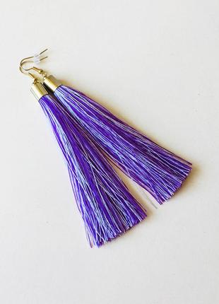 Фиолетовые серьги кисточки, серьги кисти, длинные фиолетовые серьги