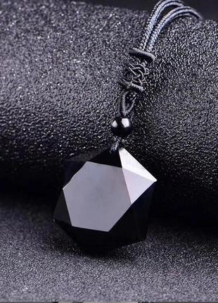 Модный кулон черный обсидиановый подвеска обсидиановая звезда камень кристалл на веревке1 фото