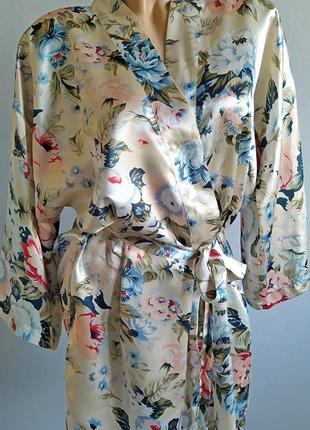 Ніжний сатиновий халат, квітковий принт*1 фото