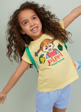 8 - 10 л футболка из хлопкового трикотажа с пайетками пеппи длинныйчулок