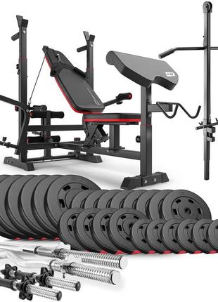 Набір hop-sport premium 135кг з лавою hs-1075 pro, штангами та гантелями