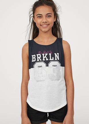 8-10/10-12/12-14/14+ л h&amp;m новая майка из воздушного трикотажа с набивным рисунком бруклин