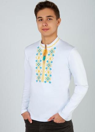 Вишиванка з довгим рукавом для хлопця підлітка, вишита трикотажна сорочка з орнаментом3 фото