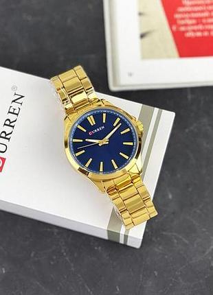 Чоловічий кварцовий наручний годинник curren 8322 gold-blue3 фото