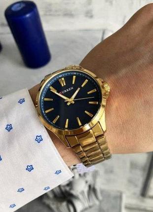 Чоловічий кварцовий наручний годинник curren 8322 gold-blue6 фото