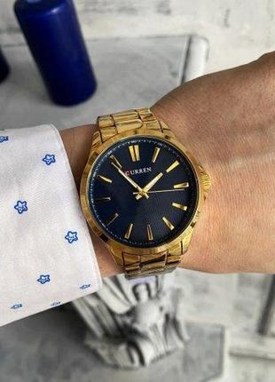 Чоловічий кварцовий наручний годинник curren 8322 gold-blue4 фото