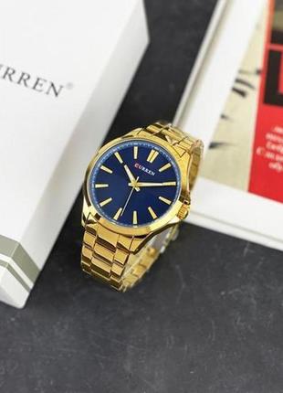Чоловічий кварцовий наручний годинник curren 8322 gold-blue2 фото