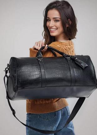 Большая женская дорожная городская сумка для вещей ручной клади черная рептилия2 фото