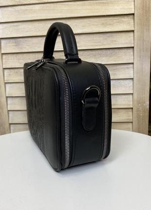 Женская мини сумочка клатч под рептилию черная, маленькая сумка через плечо эко кожа8 фото