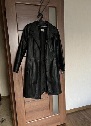 Стильный кожаный плащ тренч пиджак  пальто длинный размер s-m5 фото
