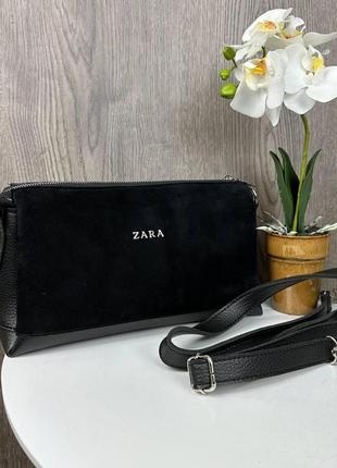Замшева жіноча мінісумка клатч-стиль зара чорна, сумочка на плече zara