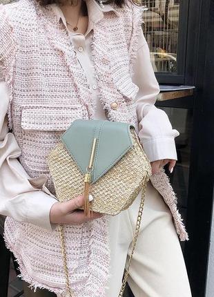 Сумочка сумка соломʼяна плетена кругла маленька на море на літо бежева стильна модна біла7 фото