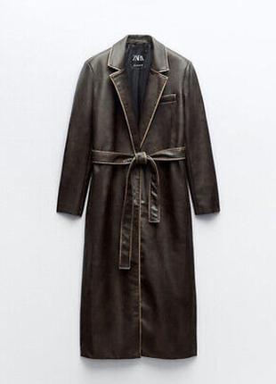 Zara пальто тренч з еко шкіри2 фото