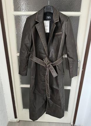 Zara пальто тренч з еко шкіри6 фото