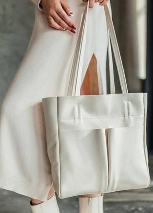 Cтильная кожанная женская сумка юта youzone бежевая8 фото