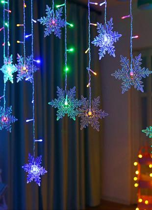 Новорічна гірлянда штора сніжинки, мульті, синя, біла, 220 v