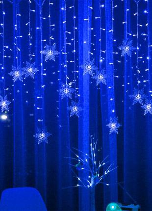 Новорічна гірлянда штора сніжинки, мульті, синя, біла, 220 v