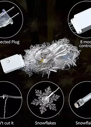 Новорічна гірлянда штора сніжинки, мульті, синя, біла, 220 v