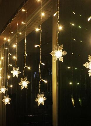 Новорічна гірлянда штора сніжинки, мульті, синя, біла, 220 v