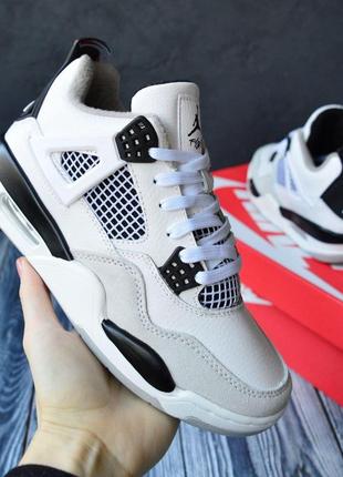 Nike air jordan 4 retro білі з сірим, шкіра, термо кроссовки найк аир джордан