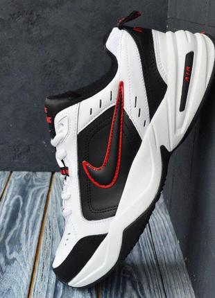 Nike air monarch білі з чорним і червоним,  шкіра найк аир монарх аір кроссовки5 фото