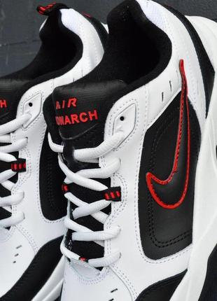 Nike air monarch білі з чорним і червоним,  шкіра найк аир монарх аір кроссовки3 фото