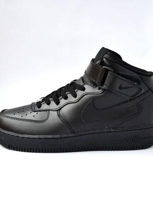 Nike air force чорні, шкіра, хутро топ найк аир форс кроссовки кросовки