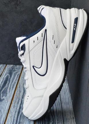 Nike air monarch білі з синім,  шкіра кросівки найк монарх кроссовки4 фото