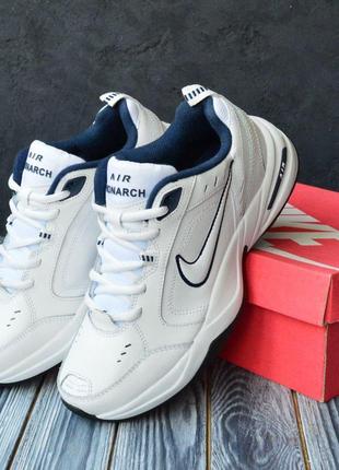 Nike air monarch білі з синім,  шкіра кросівки найк монарх кроссовки7 фото